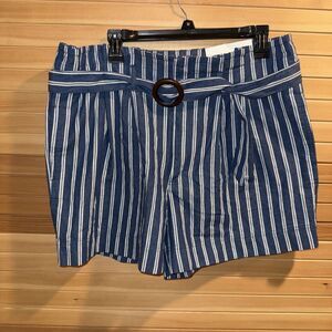 Cato Navy Chambray Pinstripe High Rise Shorts Size 16 NWT